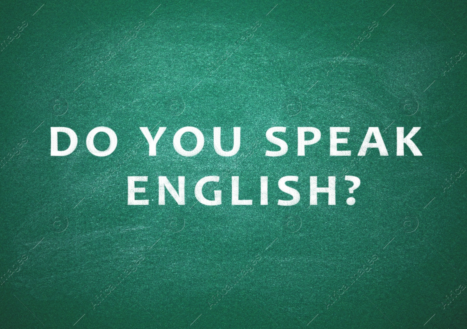 Image of Green chalkboard with text Do You Speak English 