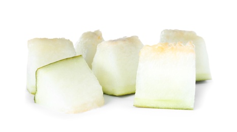 Pieces of ripe tasty melon isolated on white