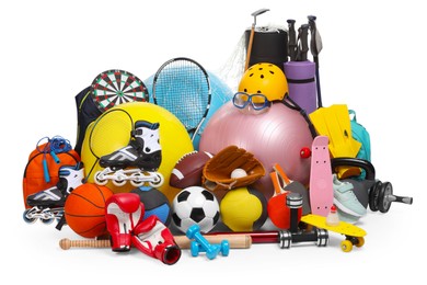 Many different sports equipment isolated on white