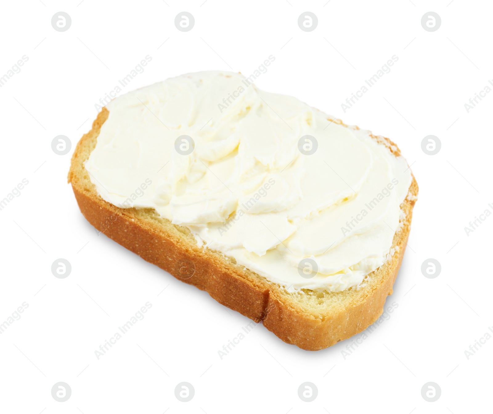 Photo of Bread with cream cheese isolated on white