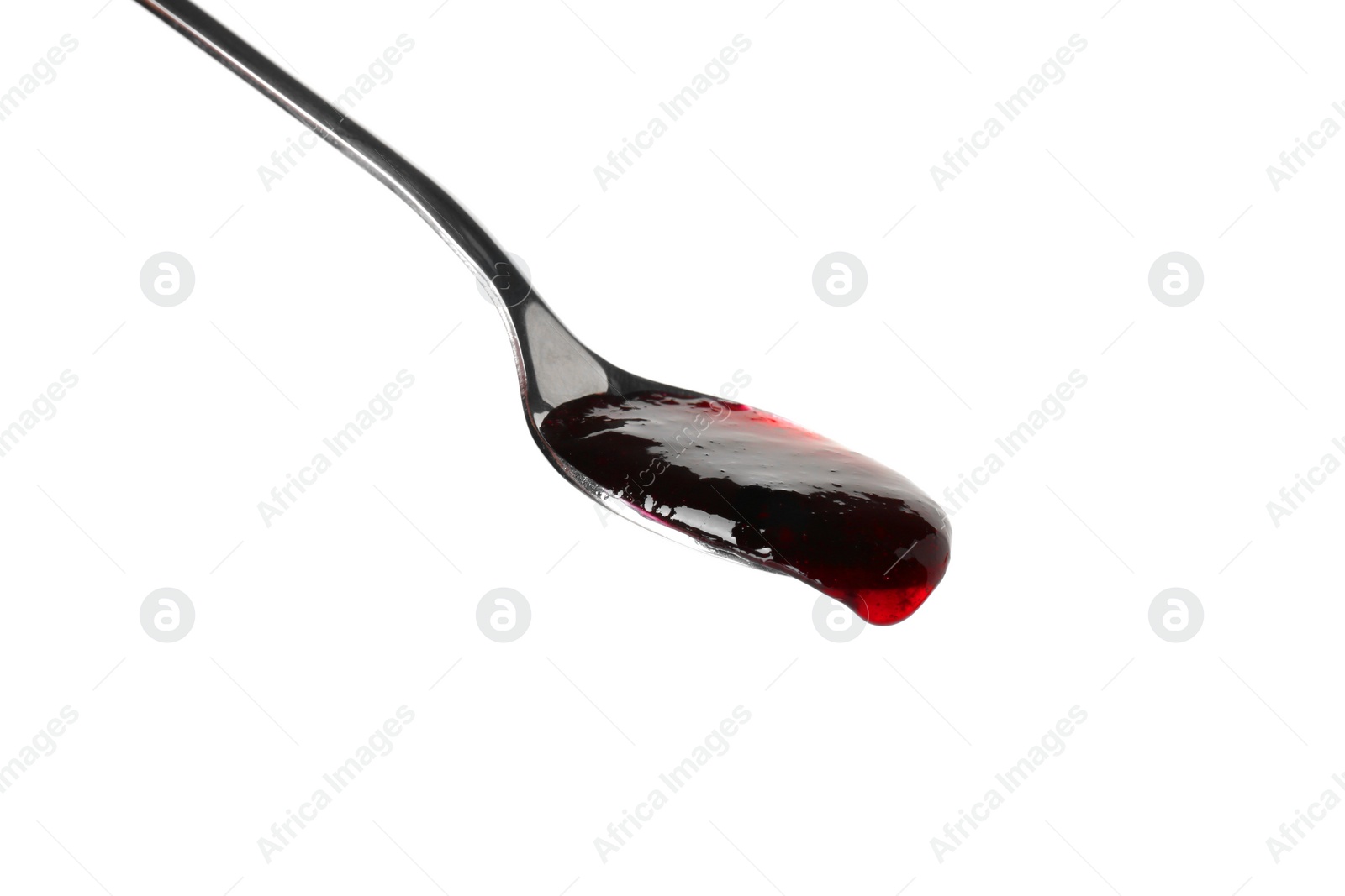 Photo of Spoon with tasty sweet jam isolated on white