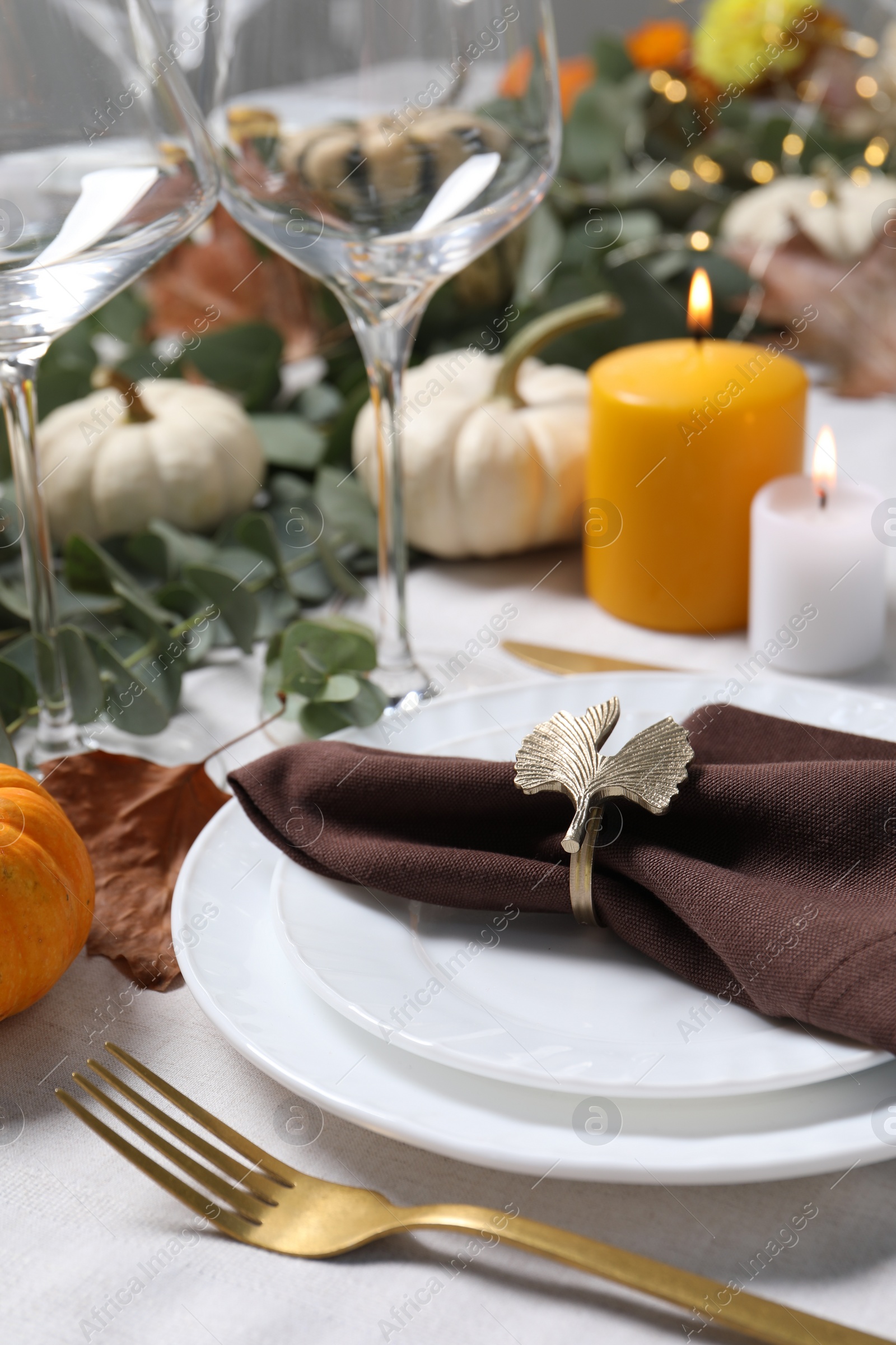 Photo of Beautiful autumn table setting with floral decor