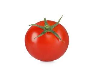 Photo of One red ripe cherry tomato isolated on white