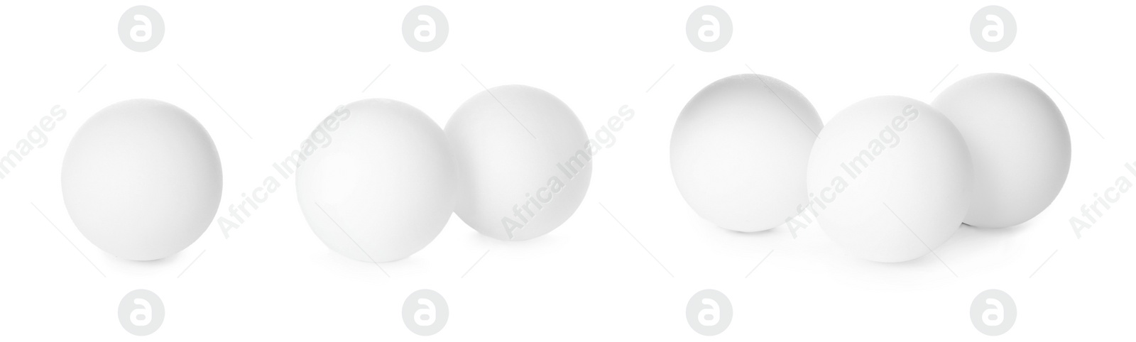 Image of Set with ping pong balls on white background. Banner design 