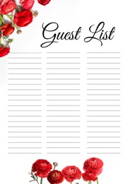 Image of Guest list design with beautiful flowers and empty lines