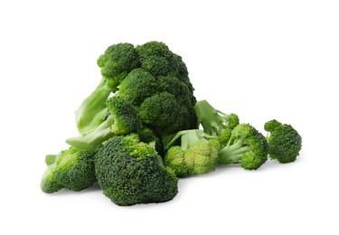 Photo of Heap of fresh broccoli on white background
