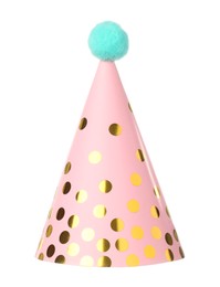 One pink party hat isolated on white