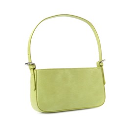 Stylish light green baguette bag isolated on white