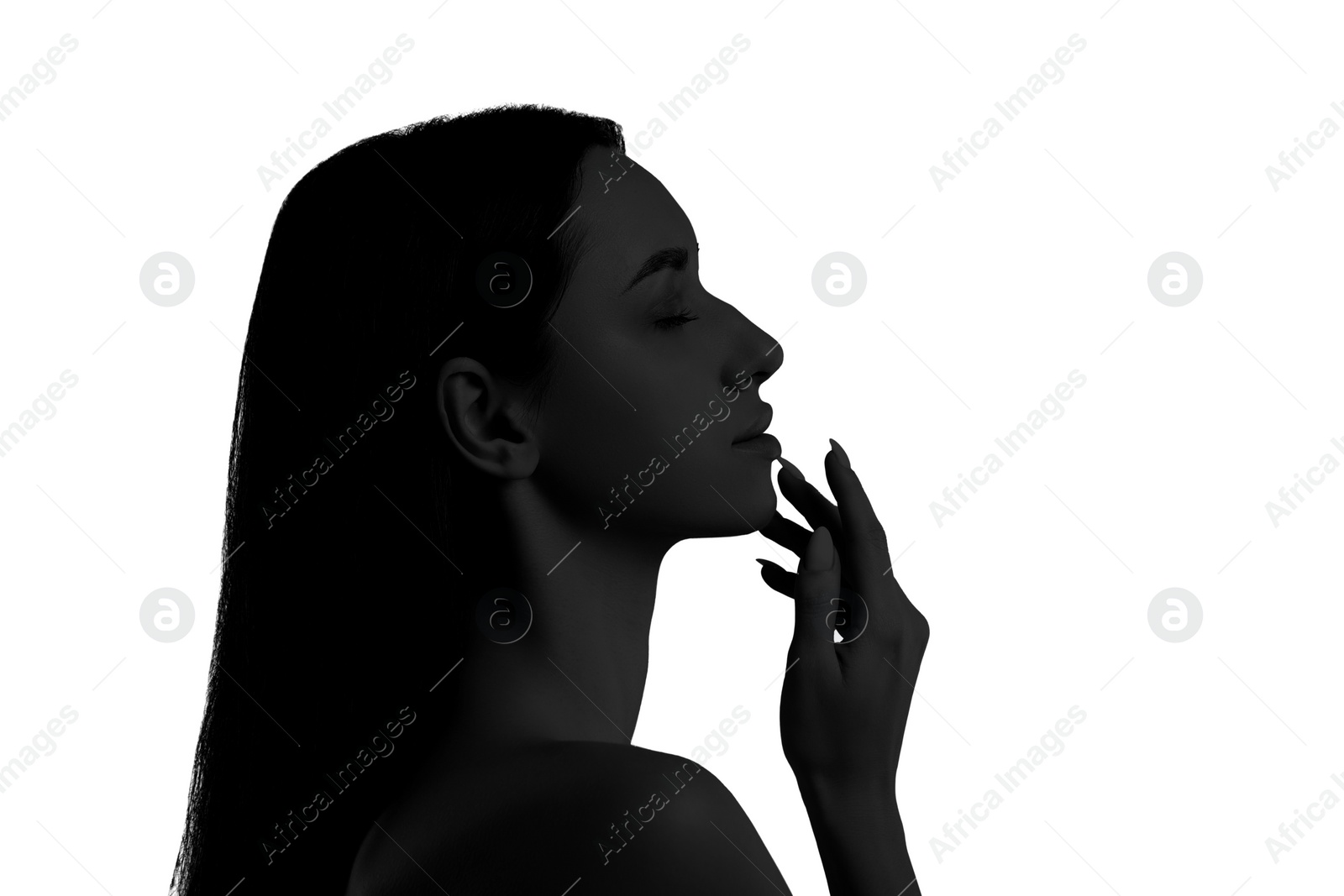 Image of Silhouette of one woman isolated on white