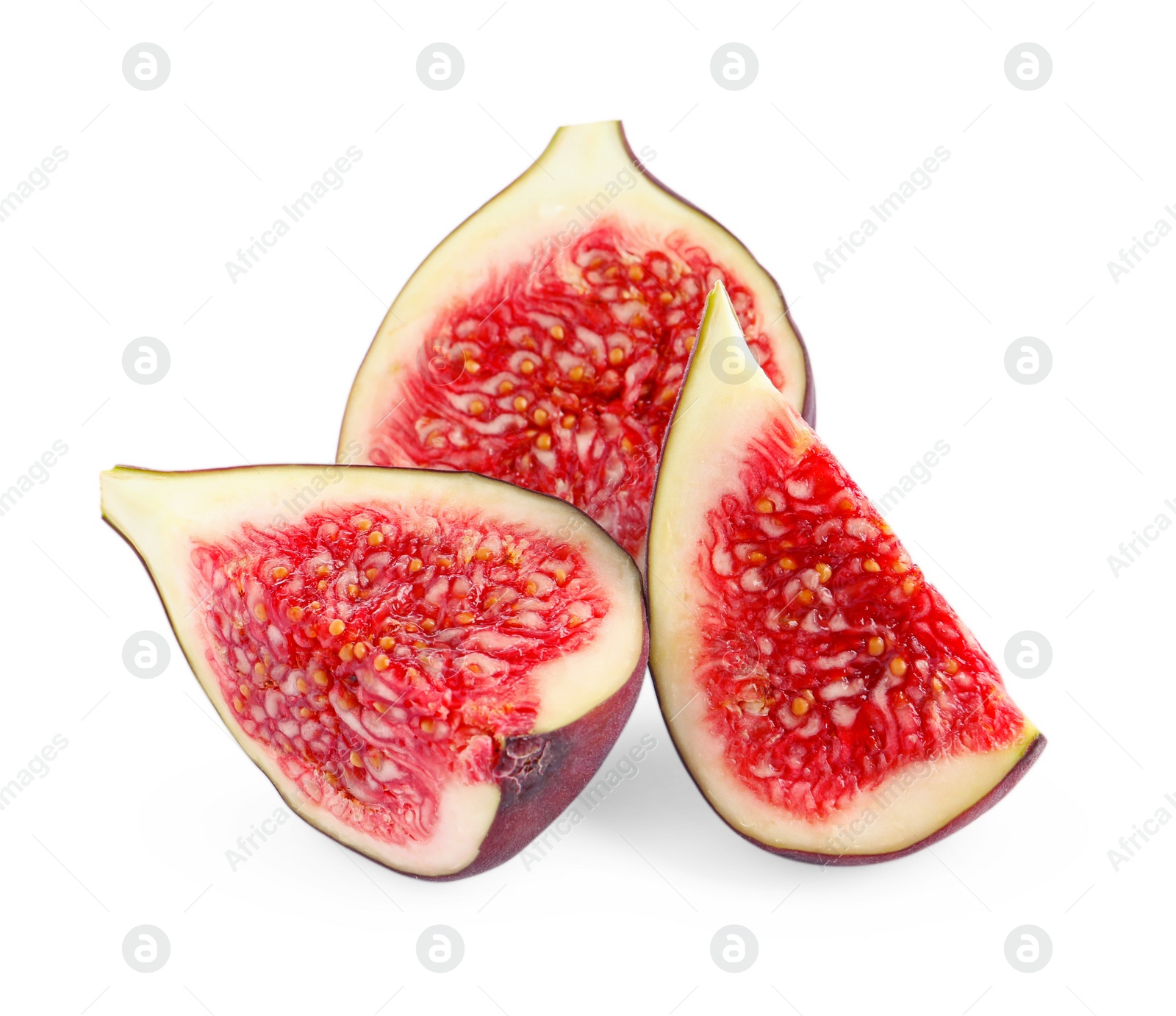 Photo of Pieces of fresh ripe fig isolated on white