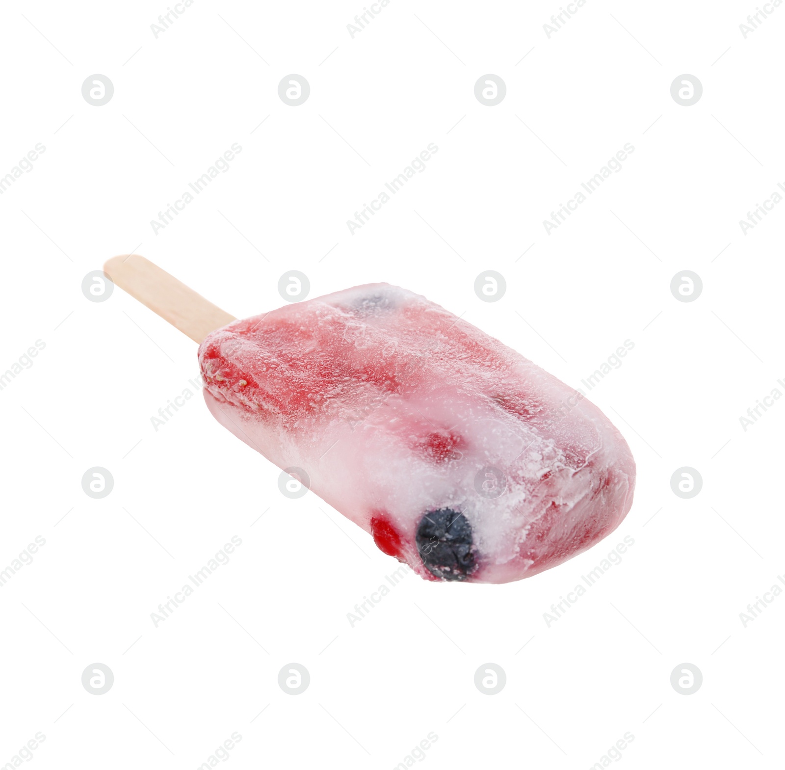 Photo of Tasty ice pop isolated on white. Fruit popsicle