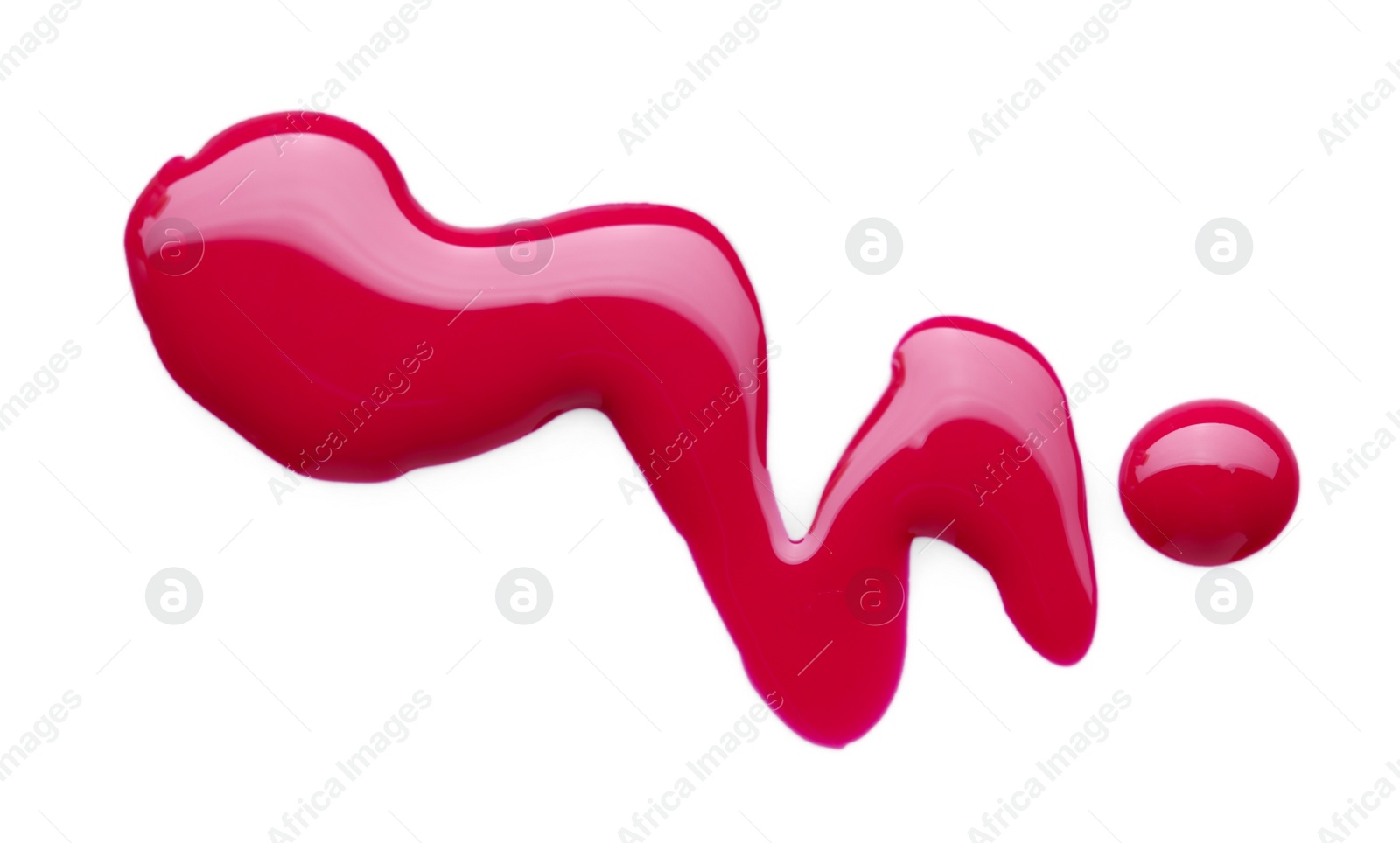 Photo of Sample of crimson nail polish isolated on white, top view