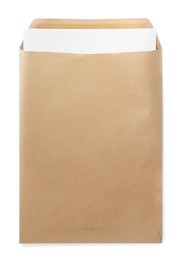 Kraft envelope with sheet of paper isolated on white