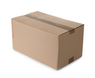 Cardboard box on white background. Mockup for design