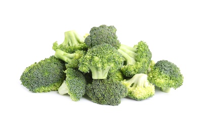 Photo of Fresh green broccoli on white background. Organic food