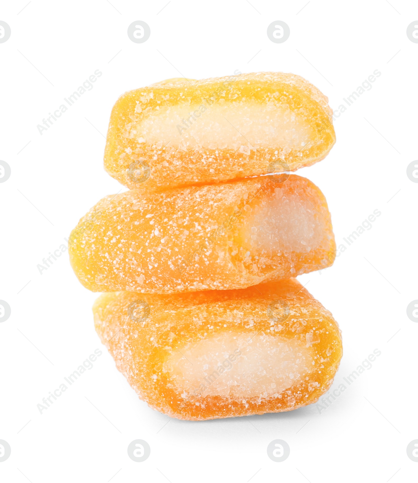 Photo of Stack of delicious jelly candies on white background