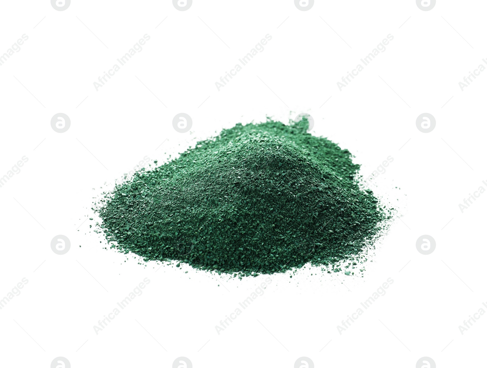 Photo of Heap of spirulina algae powder on white background