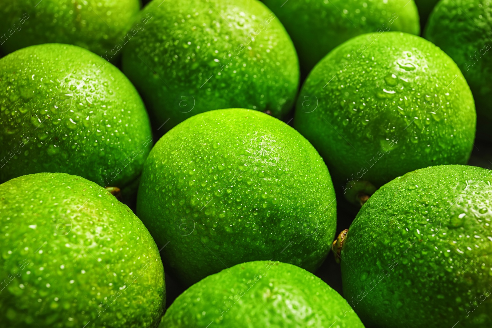 Photo of Fresh ripe green limes, closeup