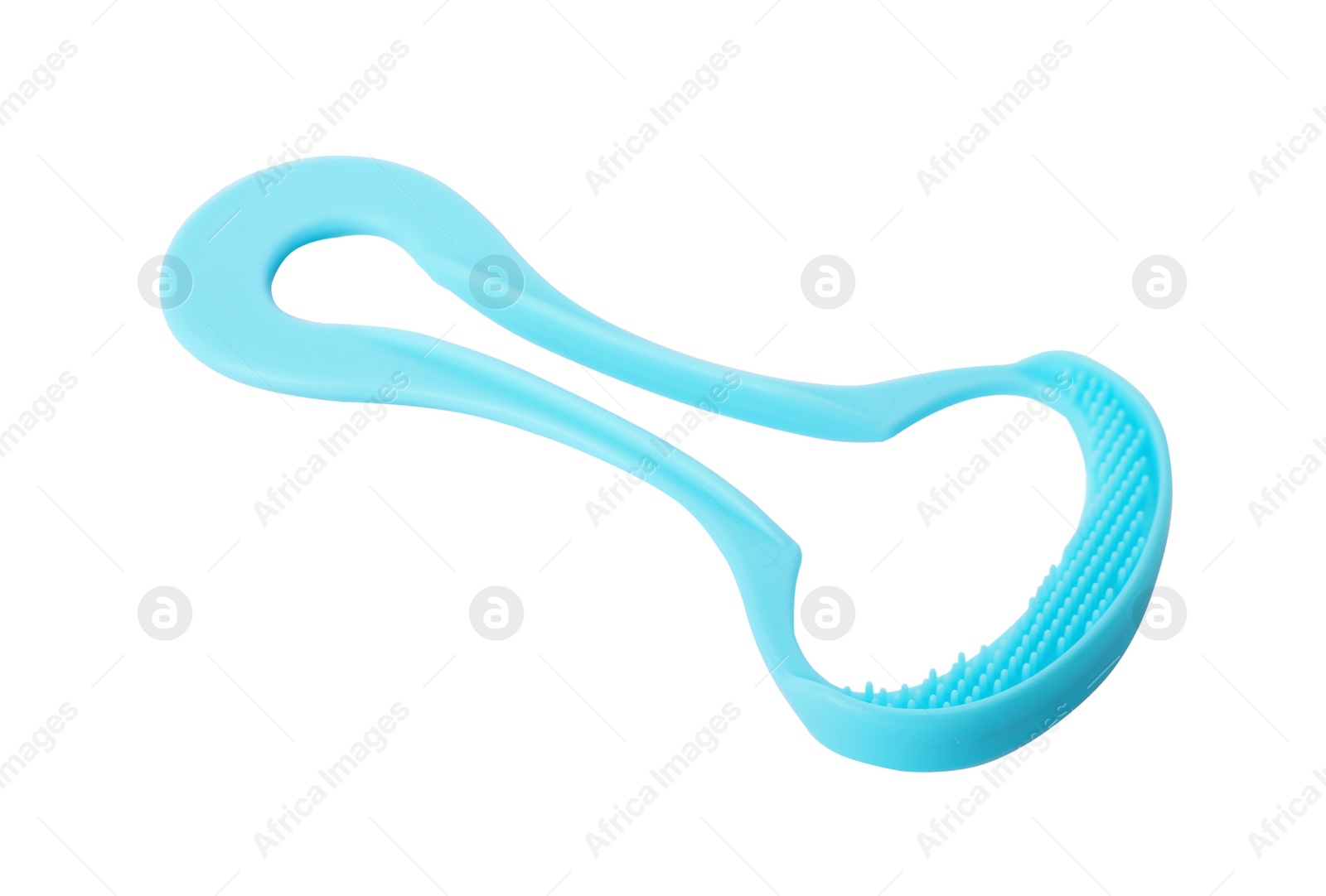 Photo of New tongue cleaner for oral care on white background