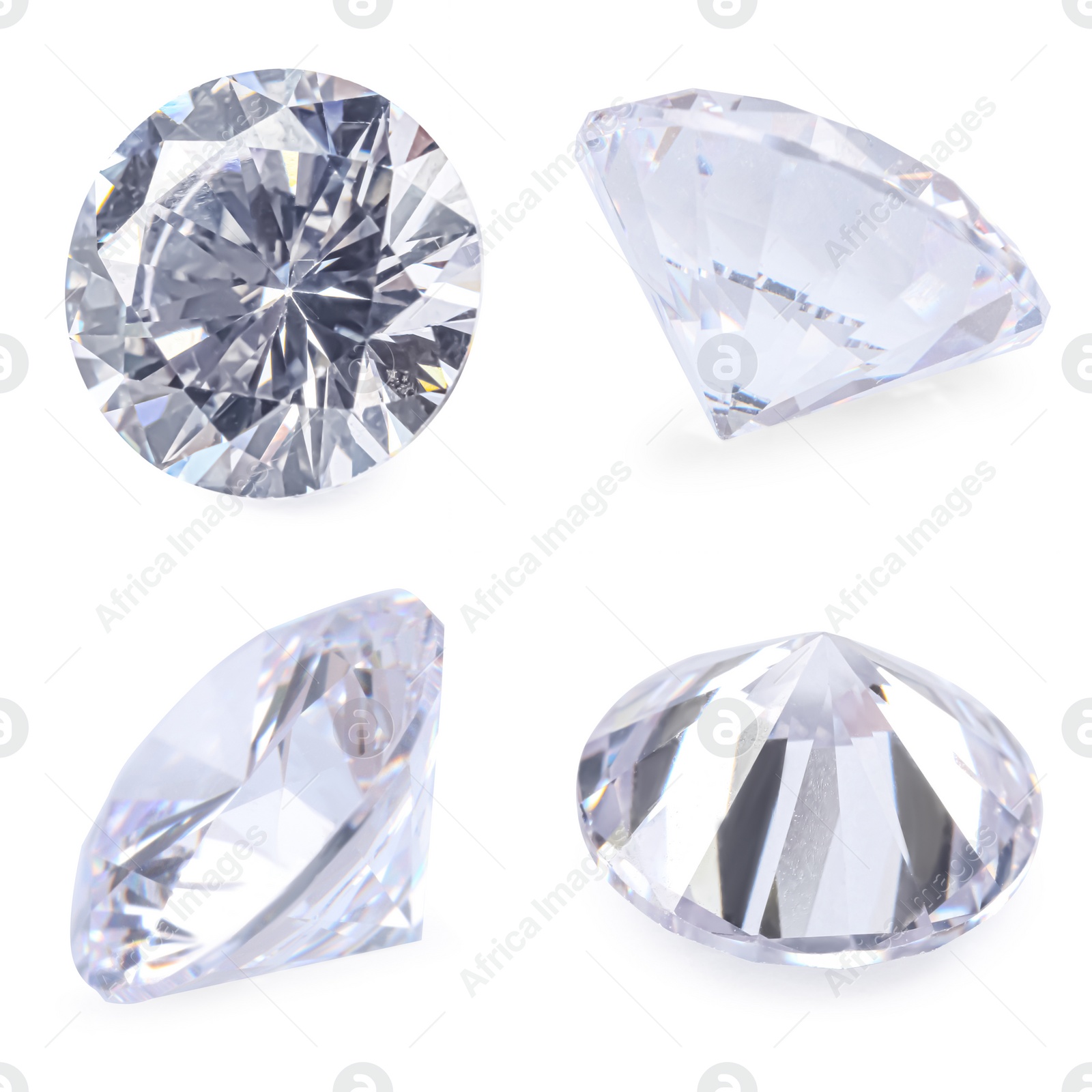 Image of Beautiful dazzling diamonds on white background, set