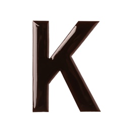 Chocolate letter K on white background, top view