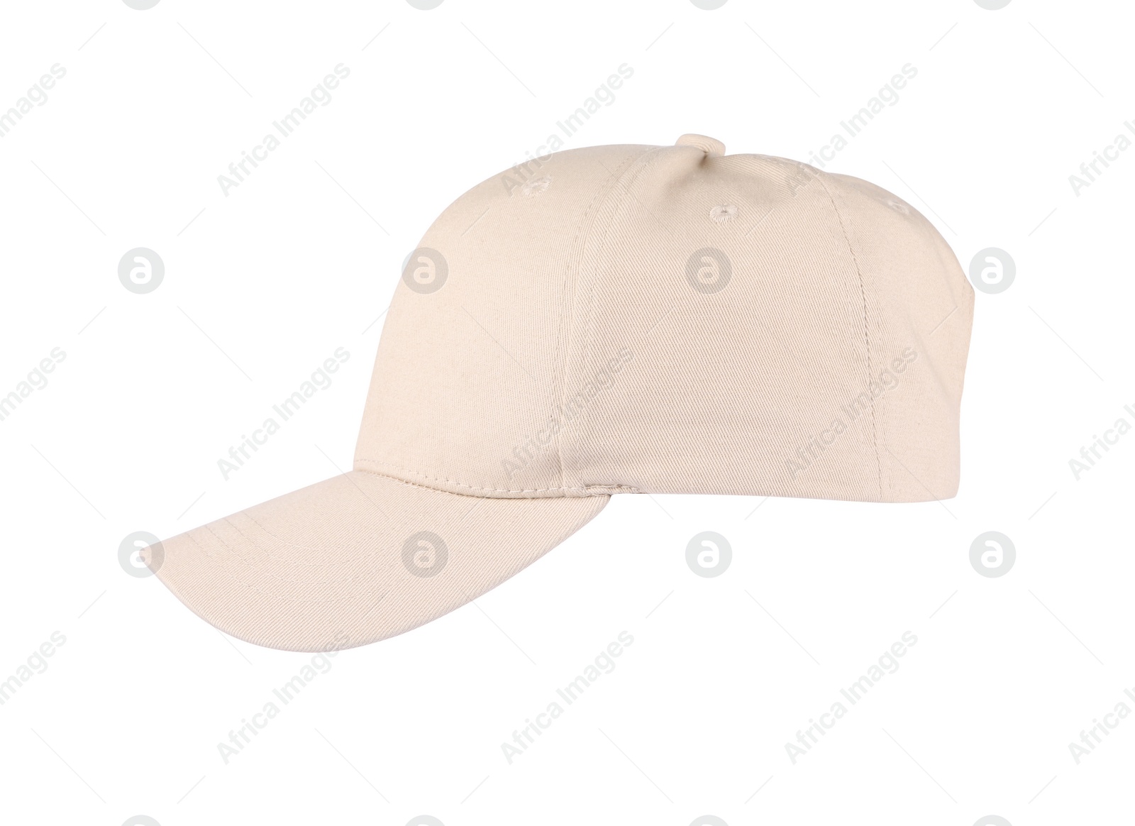 Photo of Stylish beige baseball cap isolated on white