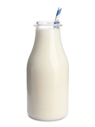 Photo of Bottle of milk on white background