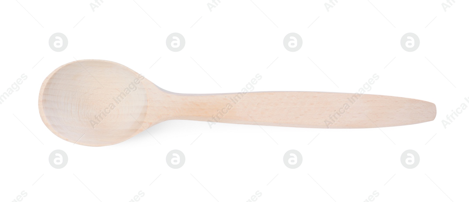 Photo of Wooden spoon isolated on white, top view