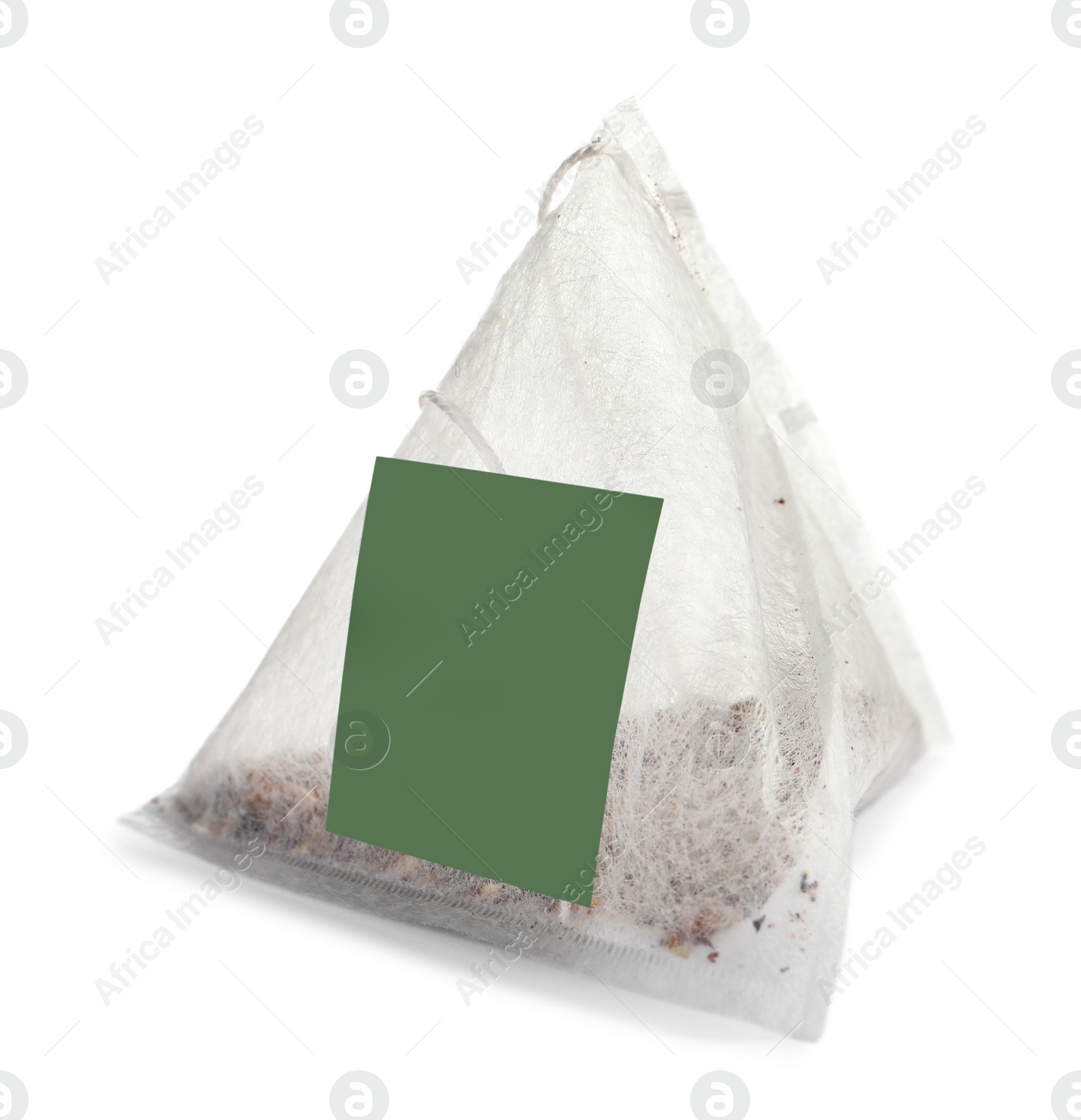 Photo of New pyramid tea bag isolated on white