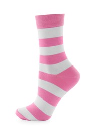 New striped sock isolated on white. Footwear accessory