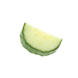 Photo of Piece of fresh cucumber on white background