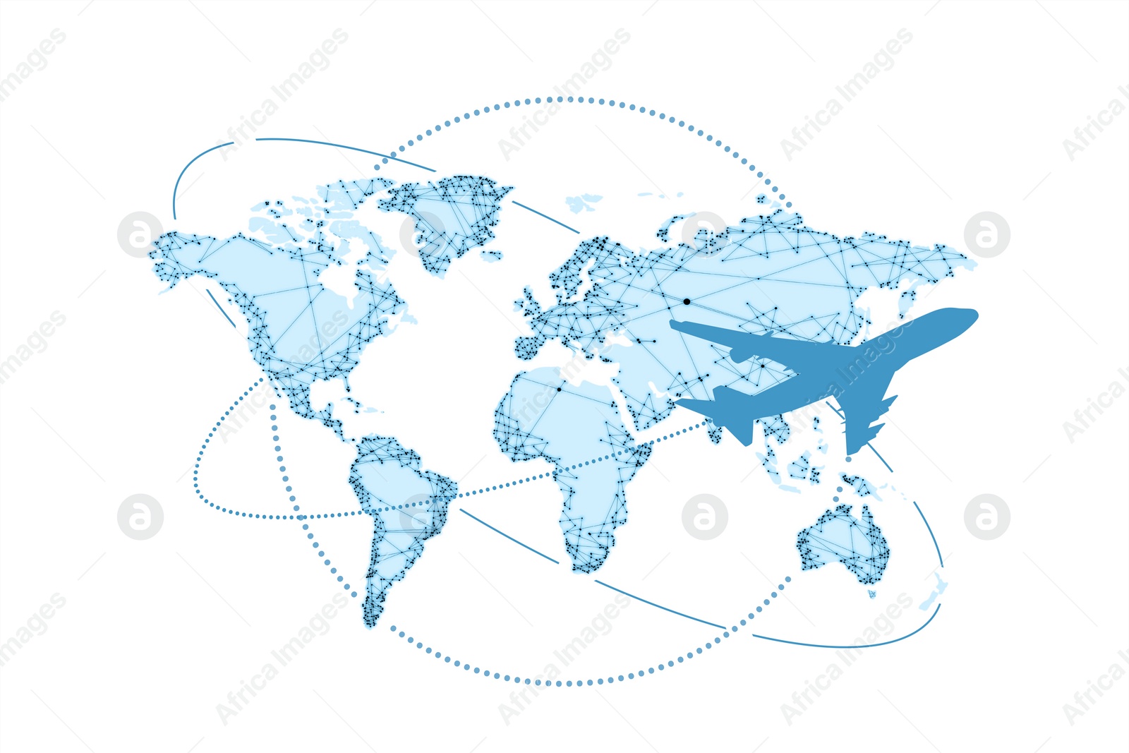 Illustration of Airplane flying around world on white background, illustration