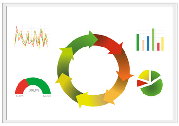 Illustration of colorful graphs on white background