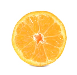 Cut ripe tangerine on white background. Citrus fruit