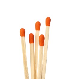 Photo of Matches with orange heads on white background