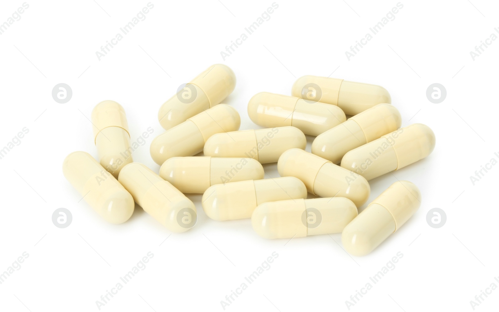 Photo of Vitamin capsules isolated on white. Health supplement