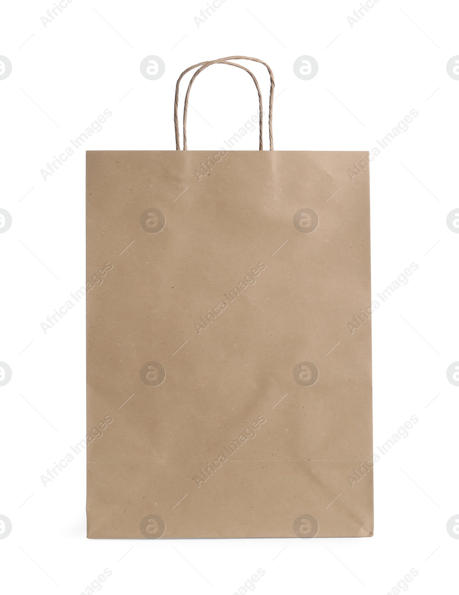 Photo of One kraft paper bag isolated on white. Mockup for design