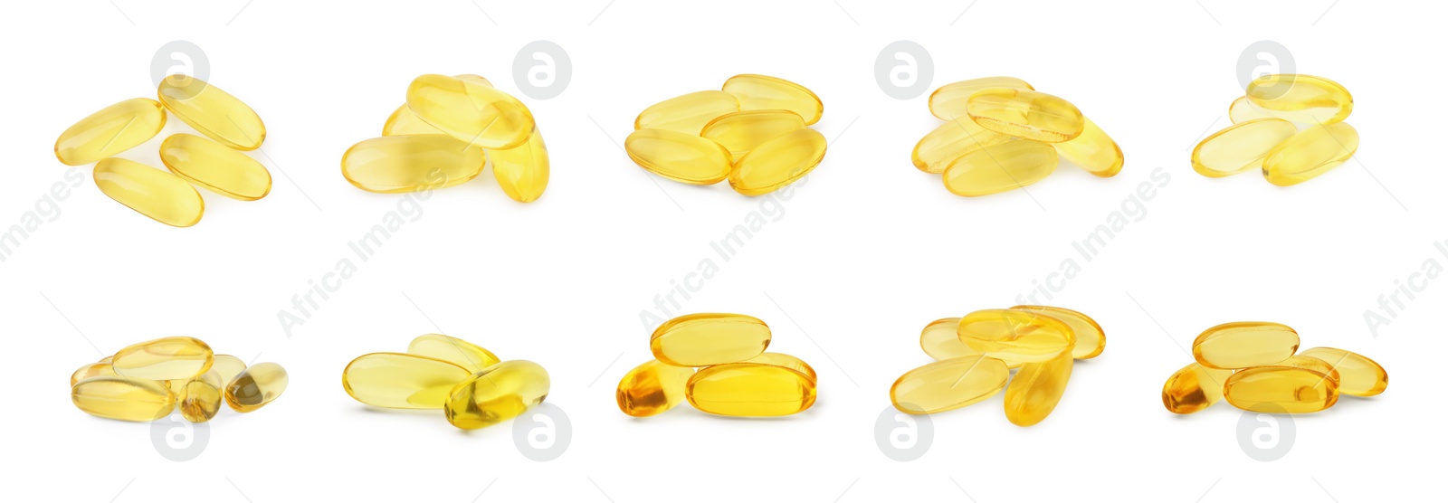 Image of Collage of vitamin pills isolated on white