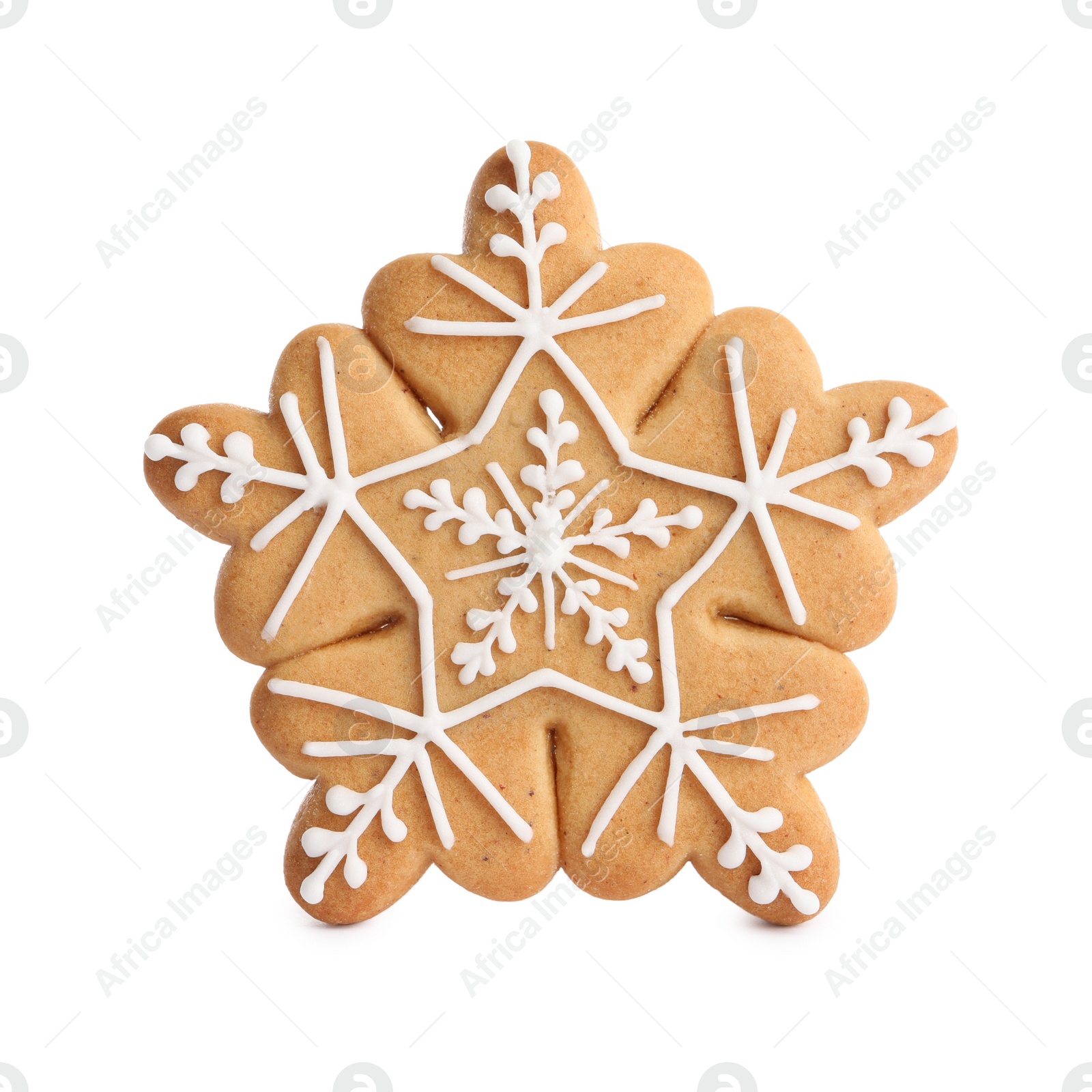 Photo of Tasty snowflake shaped Christmas cookie isolated on white