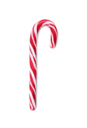 Photo of Sweet Christmas candy cane isolated on white