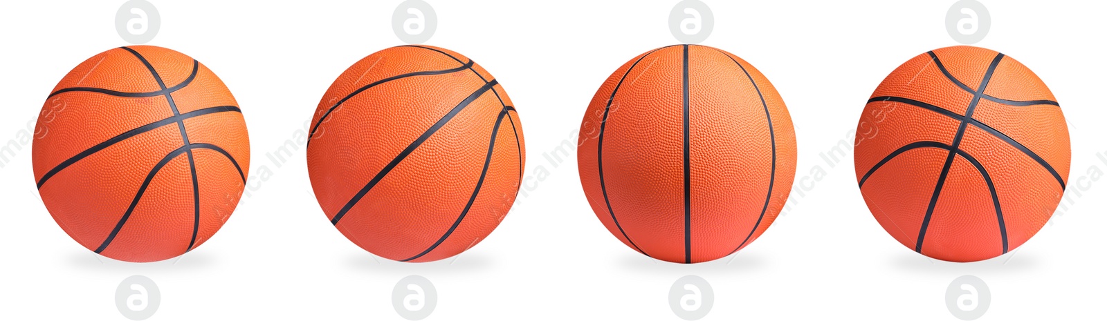 Image of Set with bright basketball balls on white background. Banner design 