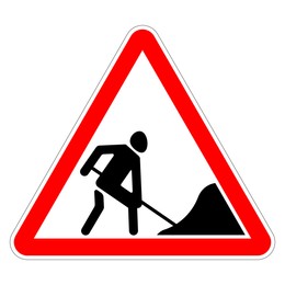 Image of Traffic sign ROAD WORKS on white background, illustration