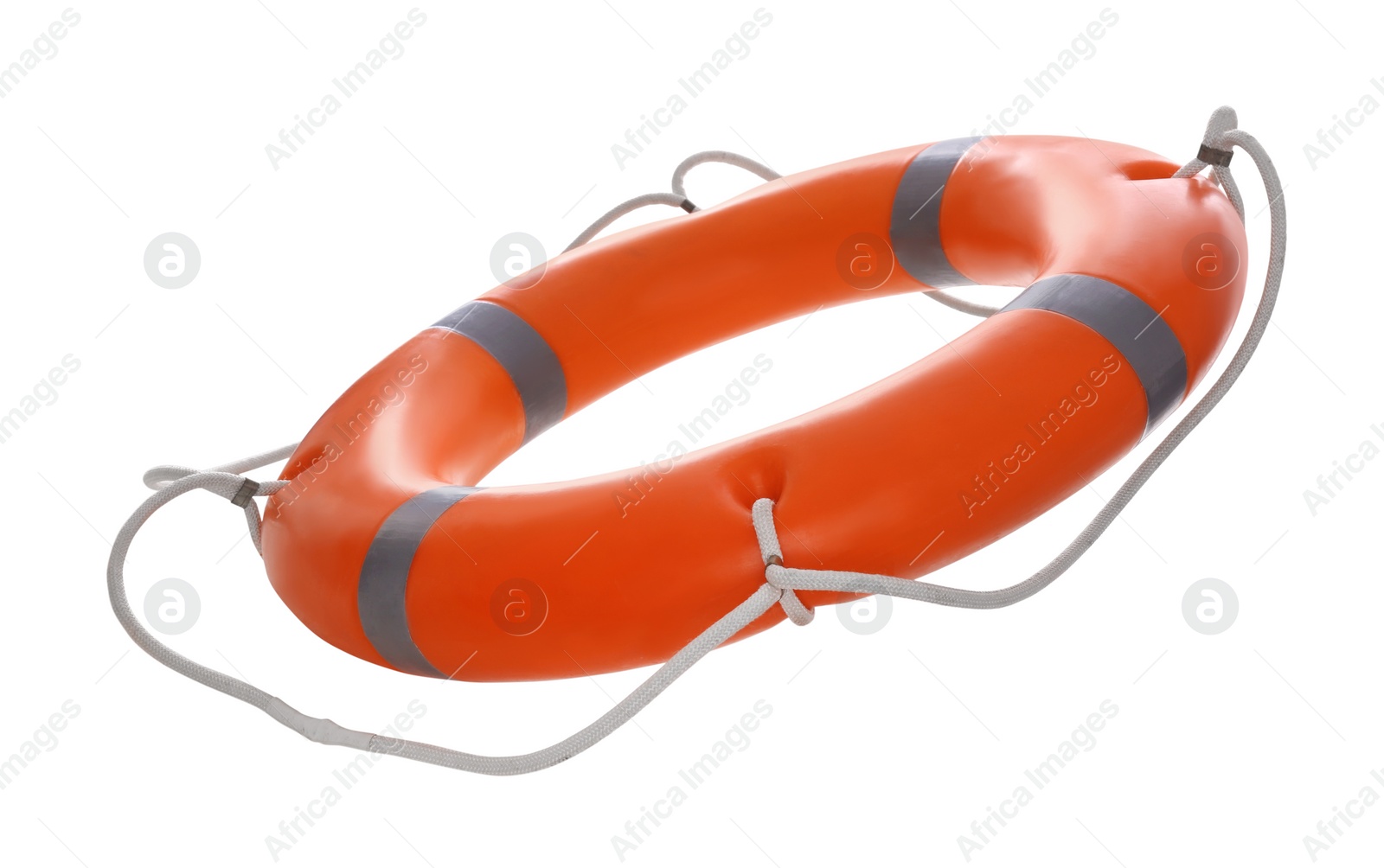 Photo of Orange lifebuoy isolated on white. Rescue equipment