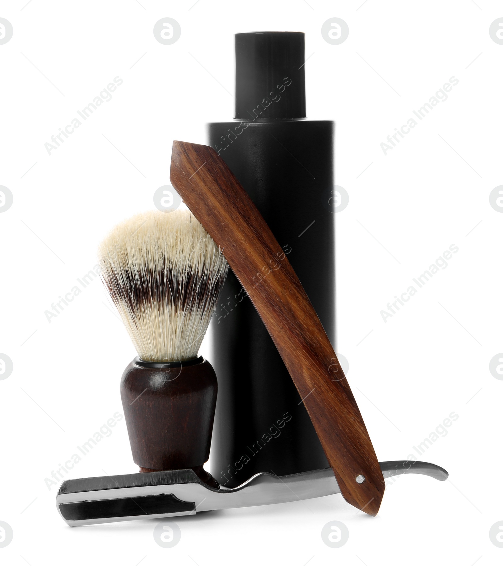 Photo of Shaving accessories for men on white background