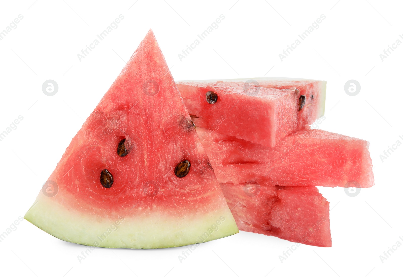 Photo of Slices of delicious ripe watermelon on white background