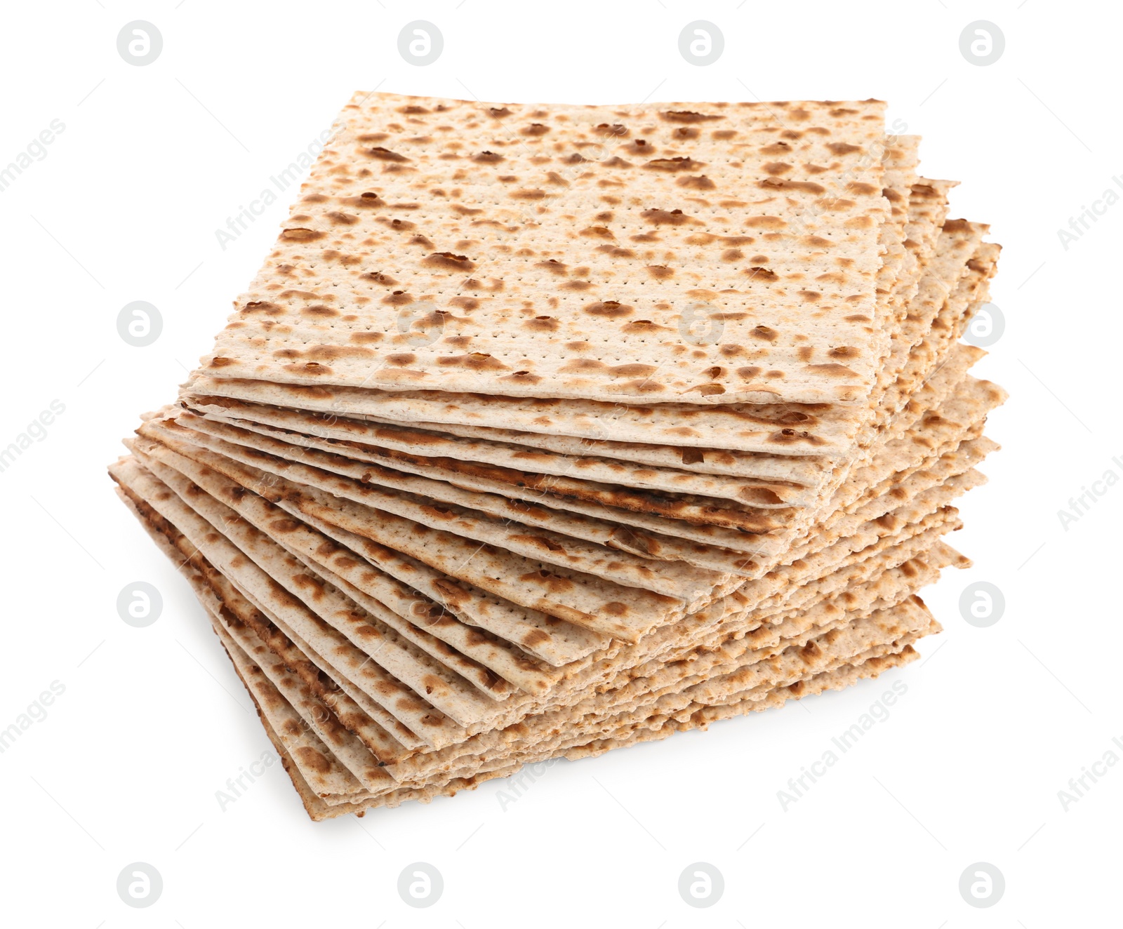 Photo of Passover matzos isolated on white. Pesach celebration