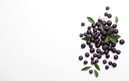 Photo of Fresh acai berries on white background, top view