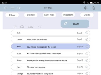 Interface of mailbox, illustration. User's account with emails