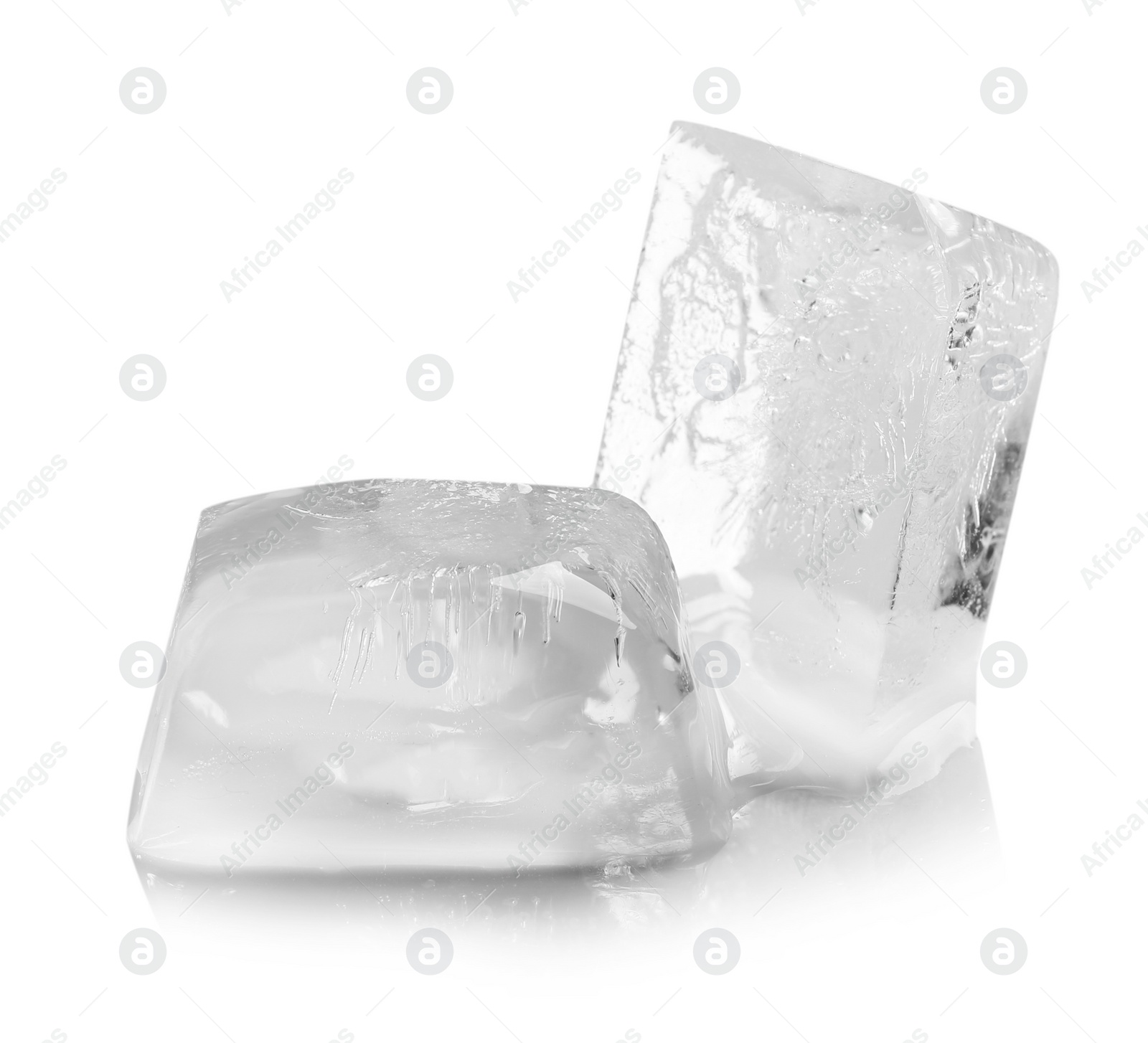 Photo of Transparent ice cubes melting on white background