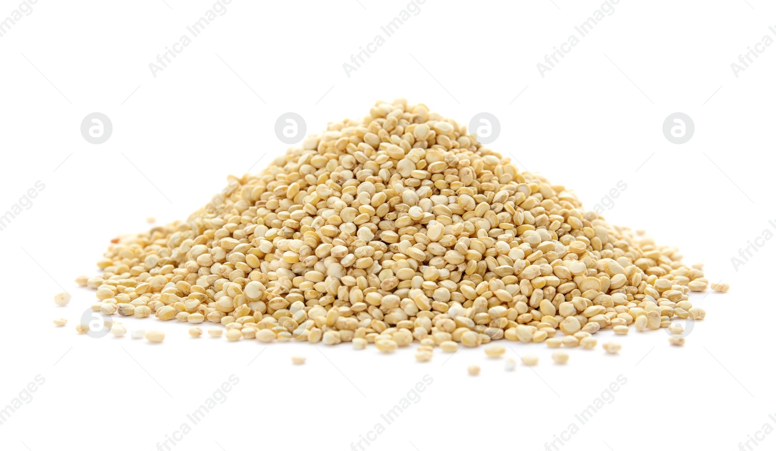 Photo of Pile of raw quinoa on white background